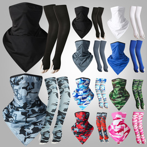 Summer Outdoor Ice Silk Triangular Scarf Sun Protection Sleeve Set Quick Dry Fingerless Extended Sleeve Women Adult - Product Image 1