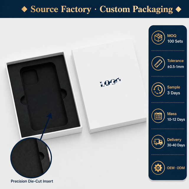 Custom Rigid Cardboard Phone Case Packaging Lid and Base Gift Box EVA Foam Insert Recyclable