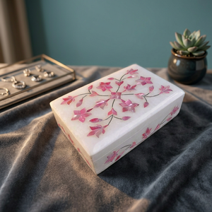 Stonecrafts International Modern Elegant Rectangle Jewellery <b>Box</b> with Pink Floral Inlay Design for Storage - Product Image 4