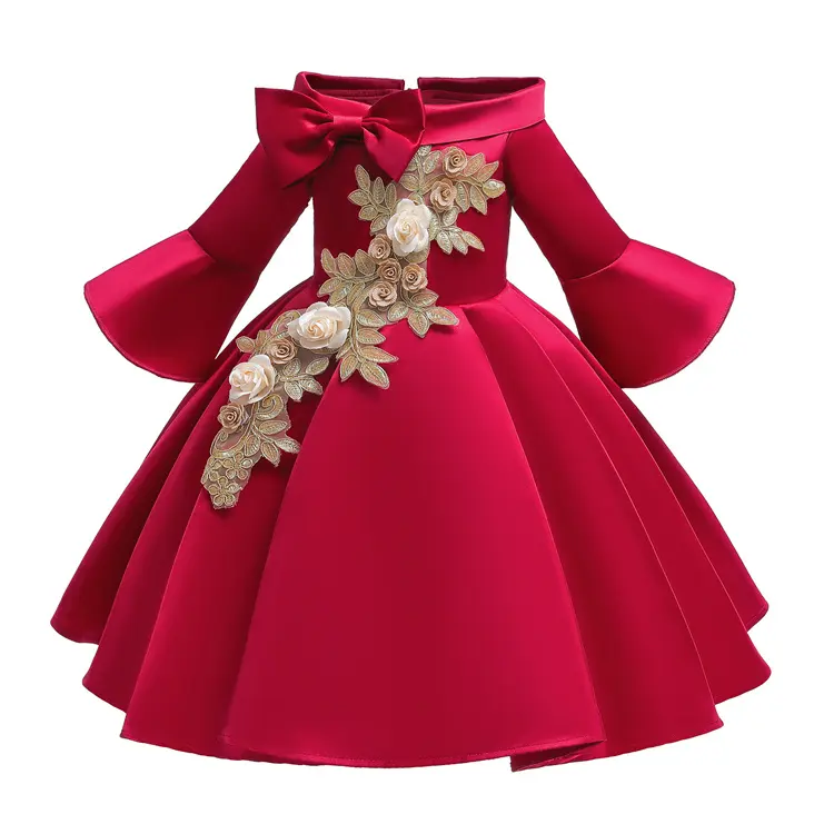 8 colors kids girls latest 2022 flower girl dresses long sleeve baby girl wedding dress for kids red colour