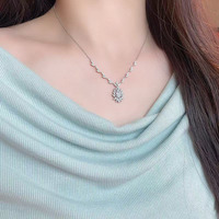 Collana con Pendente in Oro Bianco 18K con Diamante Coltivato in Laboratorio, a Goccia Lucida, Regolabile, Collane alla Moda per Donne