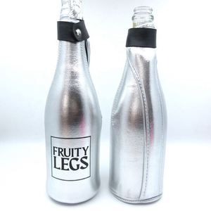 RYO Custom Logo Reusable Neoprene Insulated Wine Cooler Bag 750ml Zipper Closure Metallic Design Drink Cup Sleeve <b>Bottle</b> Stylish - Product Image 2