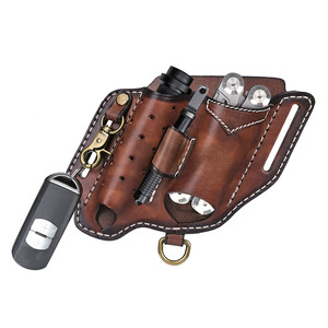 Genuine <b>Leather</b> Tactical Waist <b>Pouch</b> Multi Functional Outdoor <b>Tool</b> Holder Durable Wear Resistant Unisex Solid Color Detachable - Product Image 1