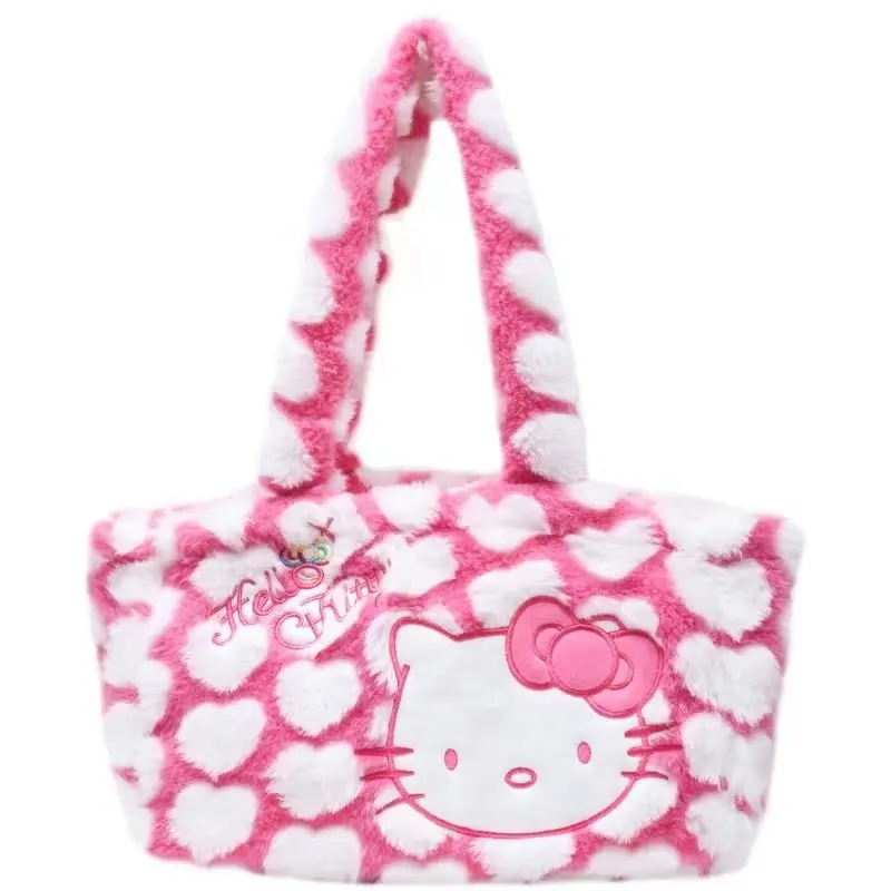 OEM imalatı Sanrio Hello Kitty moda Tote çanta yumuşak peluş pembe Hello Kitty omuzdan askili çanta kızlar için