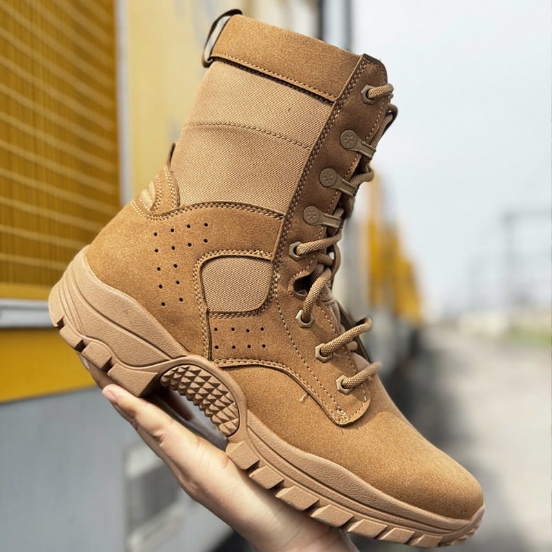 รองเท้าบูทสีน้ำตาลทำจากหนังไมโครไฟเบอร์