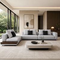 Canapé modulaire sectionnel moderne en tissu gris clair écologique rembourré d'éponge avec table d'appoint en bois pour appartement et hôtel