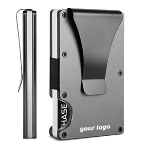Schlanke benutzer definierte Pop-up-Kohle faser Aluminium legierung Material RFID Anti-Diebstahl-Bürste Metall Brieftasche Herren Kreditkarte Inhaber Geldbörse