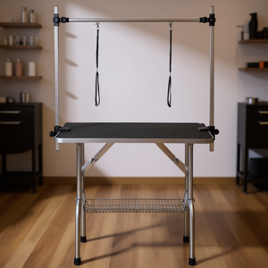 Table de toilettage pour animaux de compagnie en acier inoxydable réglable avec bras articulé et plateau en maille pour chiens, portable, robuste et professionnelle - Product Image 2