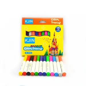 低最小起订量制造商直销学校2.0毫米笔尖织物永久12色标记笔套装，带儿童彩盒包装