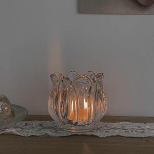 เชิงเทียนคริสตัลทรงกลวงขนาดเล็กสำหรับงานเลี้ยงอาหารค่ำเชิงเทียนสีทิวลิปแสงเทียนหลากสี - Product Image 5