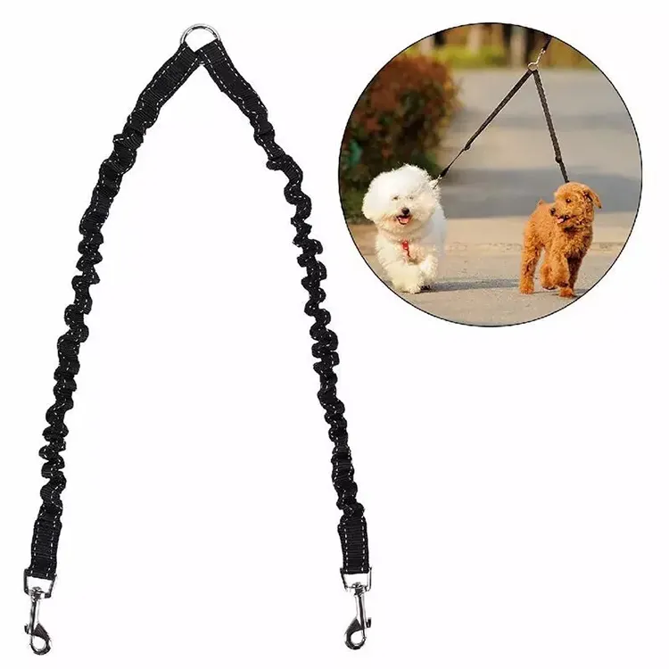 High Quality Reflective Double Dog Leash Elastic Bungee Pet Coupler Walking Leads For Twin Dogs Leashes