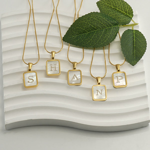 Zogxin Letter Pendant Necklace Gold Plated White Shell Square Charm Unisex Fashion Jewelry - Product Image 4