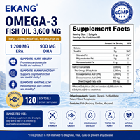 EKANG Triple Force Oméga-3 Huile de Poisson en Gélules 1200mg EPA 900mg DHA Saveur Naturelle 120 Gélules Complément Alimentaire