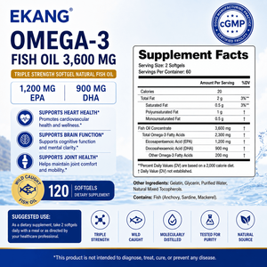 Private Label Men Triple Strength Omega 3 Fish Oil Softgels Natural Flavor 120 Softgels EPA DHA Dietary <b>Supplement</b> for Adults - Product Image 2