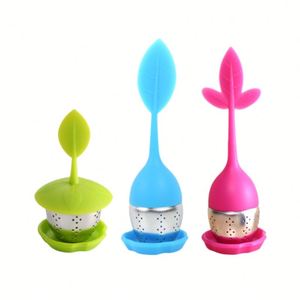 ที่กรองชาแบบใบไม้ ปลอดสาร BPA ทำจากซิลิโคน สำหรับชาใบหลวมหรือชาสมุนไพร พร้อมกระบอกกรองชาสแตนเลส ขายส่ง - Product Image 1