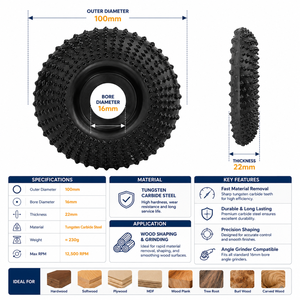 Disque abrasif de sculpture sur bois QS, grain 120, OEM, trou rond turbo, outil rotatif de façonnage et de ponçage pour meuleuse d'angle - Product Image 4
