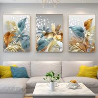 Décoration d'intérieur de luxe 3pcs moderne doré papillon feuilles mur Art toile peinture Art pour salon Cuadros