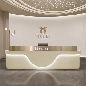 Modern lüks güzellik Spa Salon mobilya ahşap altın renk resepsiyon masası sayaç masası ile satılık