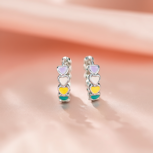 Boucles d'oreilles créoles cœur colorées E1867 en alliage de zinc plaqué argent, bijoux fantaisie pour femme, cadeau, sertissage clos, strass en cristal - Product Image 2