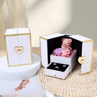 Boîte à bijoux en forme de cœur à double porte avec rose surprise pour la Saint-Valentin, cadeau de fleurs préservées