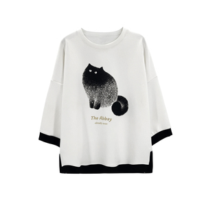 <strong>Cat</strong> Print Plus Size Tops for <strong>Women</strong> Rhinestone Decor 3/4 Sleeve <strong>Womens</strong> Blouse Knitwear <strong>Jumper</strong> - Product Image 2