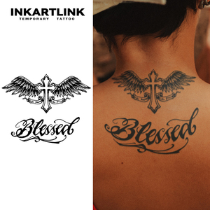INKARTLINK Pegatina <span class=keywords><strong>de</strong></span> tatuaje para el cuerpo, tatuaje temporal <span class=keywords><strong>de</strong></span> papel, Cruz Bendita, impermeable, ecológico, <span class=keywords><strong>de</strong></span> larga duración (15 días), a granel - Product Image 1