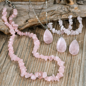 Juego de Joyería Bohemia al por Mayor, 4 Piezas, Collar y Aretes con Piedras Naturales en Forma de Gota de Agua, para Regalo de Fiesta - Product Image 4