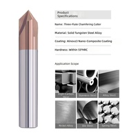 Fraise à chanfreiner en carbure de tungstène en stock, angle 90°, pour aluminium et acier, trois cannelures, revêtement nano, pour fraiseuse ; Personnalisable