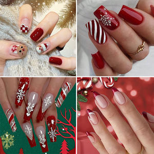 <span class=keywords><strong>Ongles</strong></span> press-on de Noël avec ruban adhésif en gelée, sans dommage pour les <span class=keywords><strong>ongles</strong></span>, retrait facile, motifs de Noël, vente en gros - Product Image 2