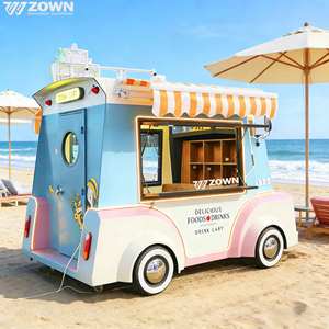 Chariot mobile de boissons et de nourriture délicieuses avec auvent rayé orange et blanc et affichage du menu des boissons gazeuses - Product Image 1