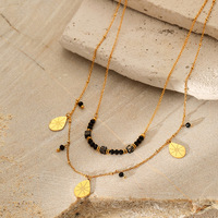 Collier en acier inoxydable 304 plaqué or 18 carats avec pendentif goutte d'eau et perles de pierre naturelle, double couche, bijoux de mode pour femmes, vente en gros