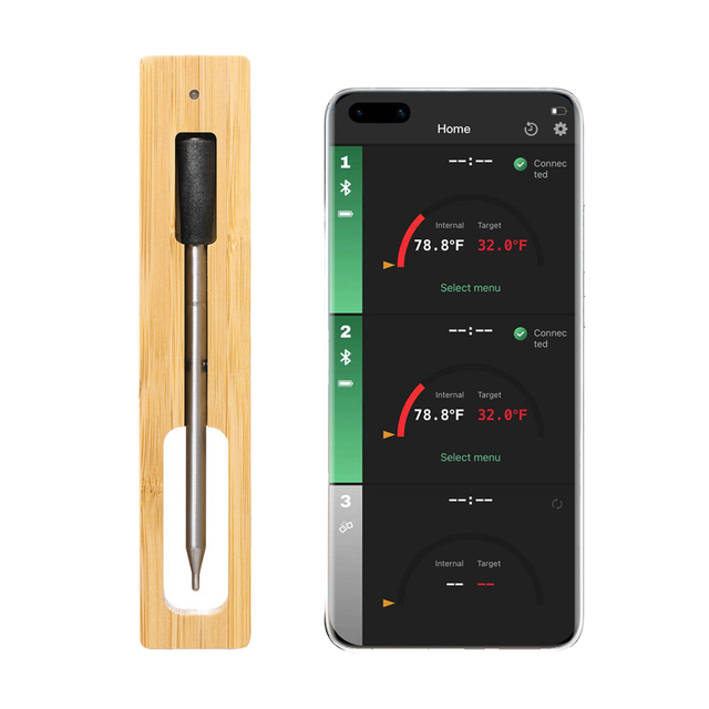 Smart Wireless Bluetooth Food Thermometer Digital with 300ft Range IP67 Waterproof Smart Alert for Smoker BBQ Kitchen Made Metal