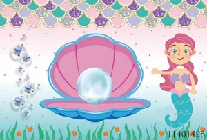 Décor de fête d'anniversaire <span class=keywords><strong>petite</strong></span> sirène, toile de fond bleue, 7x5 pieds <span class=keywords><strong>sous</strong></span> <span class=keywords><strong>la</strong></span> mer, coquillages, pour filles - Product Image 6