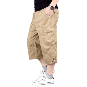 Pantalones Capri para Hombre, por Debajo de la Rodilla, con Cintura Elástica y Cierre de Cremallera, Múltiples Bolsillos, Pantalones Cortos Largos de Algodón Tipo Cargo - Product Image 1