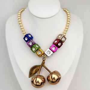 Nueva moda collar místico para niñas cereza gargantilla hecha a mano cuentas de oro diamante moda cobre mujeres bodas regalos joyería - Product Image 3