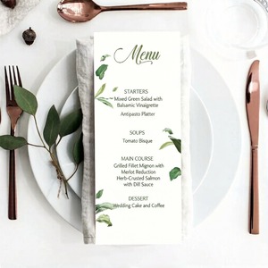 Tarjeta de Menú de Boda Personalizada con Hojas Botánicas en Acuarela, Impresión Personalizada para Recepción de Boda, Suministros para Mesa de Comedor Fino - Product Image 1