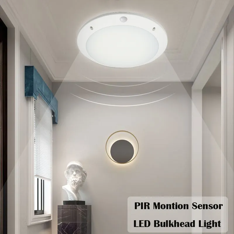Lámpara led redonda para escaleras, luz de techo con sensor de movimiento para exteriores, ip65 k10, 9 combinaciones de iluminación, 5 años de garantía