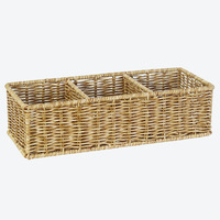 Panier de rangement de bureau rectangulaire à trois compartiments en plastique, style champêtre, pour objets divers, collations, noix ; tressé à la main