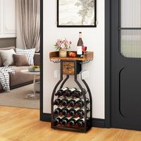 Casier à vin sur pied, rangement pour 15 bouteilles avec porte-verres, mini-bar avec tiroir de rangement