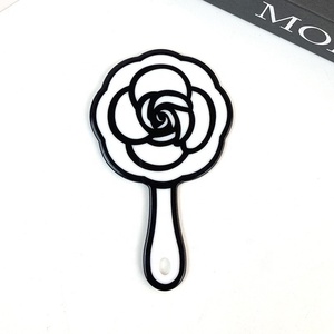 Acetate Camellia-Shaped Handheld <b>Mirror</b> - Black & <b>White</b> Contrast Rose Design Cosmetic <b>Mirror</b> for Women - Product Image 2