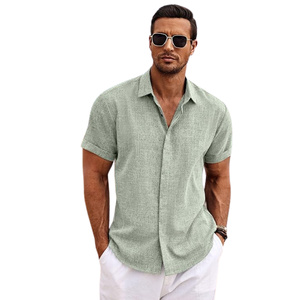 Hot Selling <b>Linen</b> Loose Solid Color <b>Short</b> <b>Sleeve</b> Cotton <b>Linen</b> <b>Shirt</b> Beach Oversized Casual <b>Shirt</b> Summer Travel <b>Shirt</b> - Product Image 1