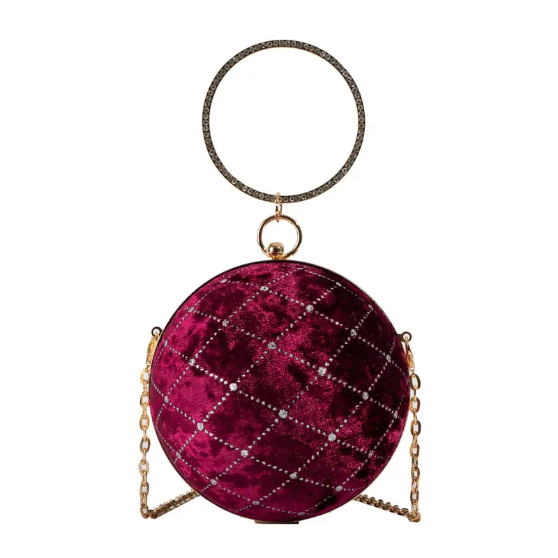 Cute and fashionable ladies Diamond handbags Party Dinner Evening Clutch velour Bag Purse round bags designed for women
