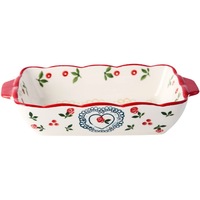 Piring Panggang Keramik Oval Dalam dengan Pegangan, Aman untuk Microwave dan Oven, Grosir, Peralatan Makan Vintage Floral Bohemian untuk Restoran