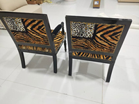 Chaise d'appoint en tissu à motif léopard de réception antique de luxe tissu imprimé léopard en bois noir Fauteuil de villa Chaise de salle à manger