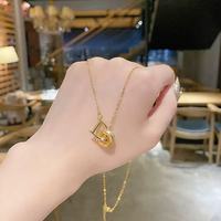 Colliers pendentifs en acier inoxydable plaqué or 18 carats avec double anneau et cœurs d'amour, bijoux tendance qui ne ternissent pas, accessoires cadeaux