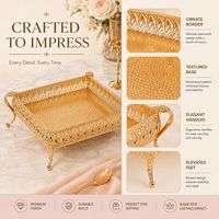 Plateau de service décoratif en métal doré avec poignées, plateau de présentation sur pieds pour mariage, thé, café, décoration intérieure, vente en gros