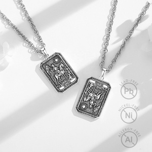 Hip Hop gótico <span class=keywords><strong>muerte</strong></span> Tarot tarjeta colgante collar cobre plateado plata Vintage declaración joyerí<span class=keywords><strong>a</strong></span> para hombres mujeres - Product Image 2