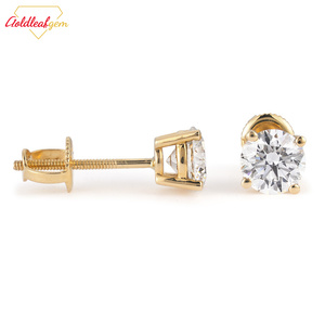 Pendientes de Diamantes Cultivados en Laboratorio, Corte Redondo, 1CT 0.5CT, Oro de 14K 18K, Cierre de Rosca Clásico, para Mujer - Product Image 1