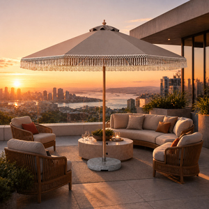 Parasol de plage en macramé de style européen, nouveau modèle bohème, pour patio extérieur, avec mât central en bois - Product Image 1