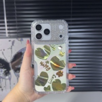 Coque de luxe 360 en gros pour iPhone 18 17 16 15 14 13 Pro, protection d'objectif en strass scintillant, coque colorée en PC et TPU avec feuille d'or